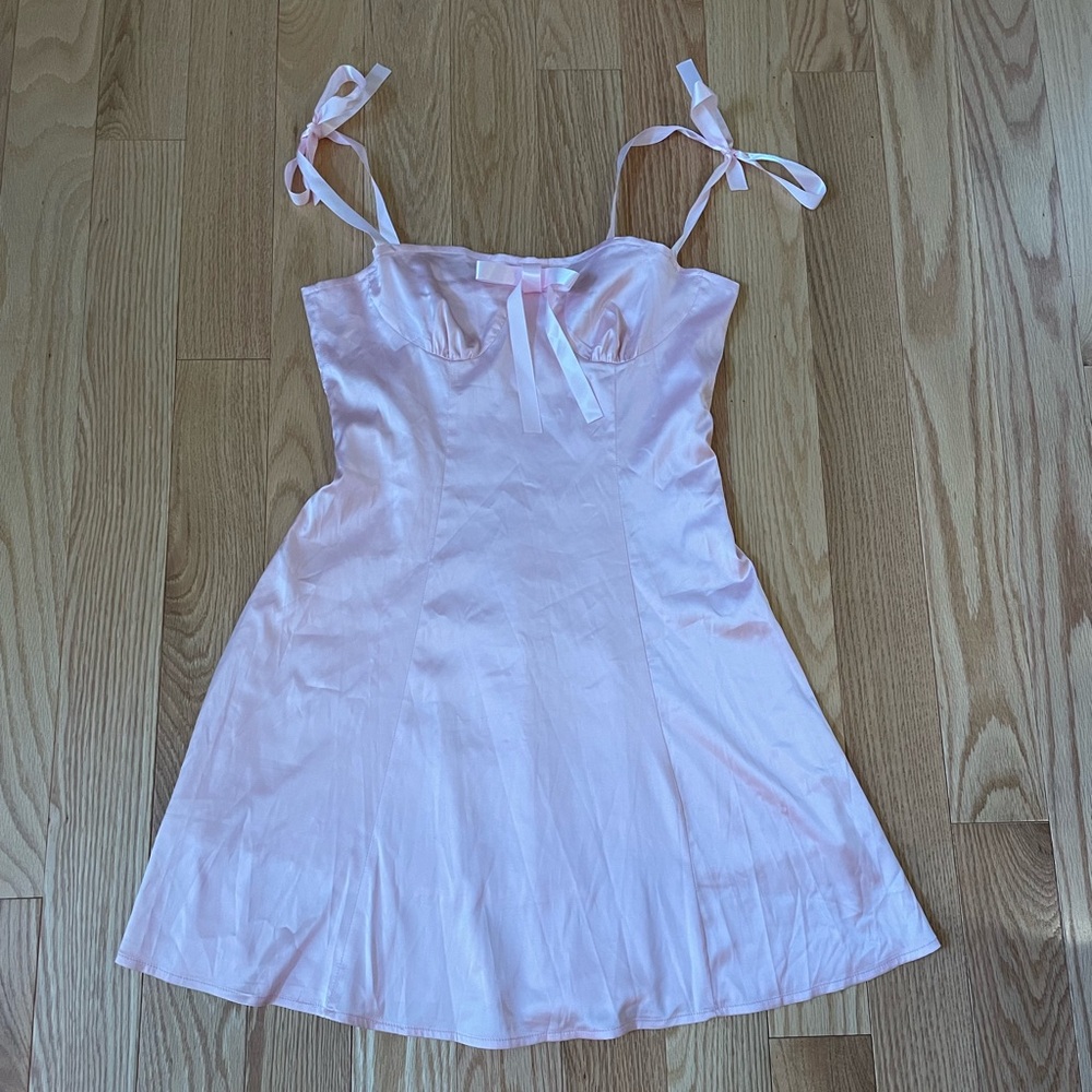 Shop Cider Coquette Pink Bow Satin Mini Dress